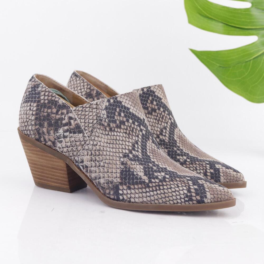 Lucky Brand Womens Tabea Boots Size 9 Gray Black Python Block Heel Clogs Booties